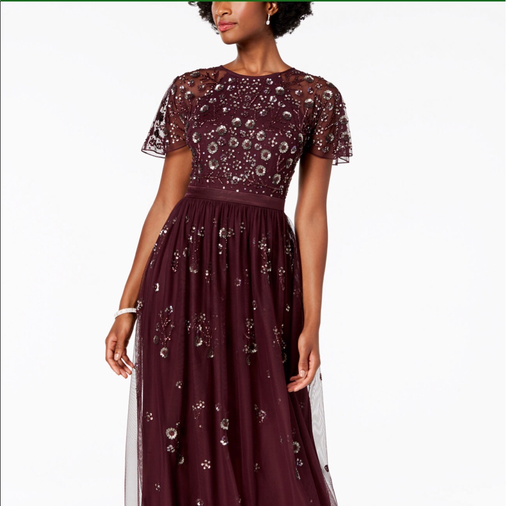 Adrianna Papell Plum Beaded Gown Nwt